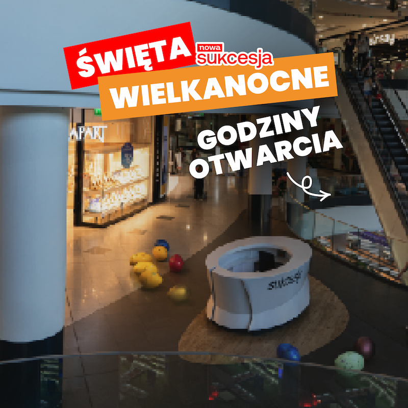 Plakat informacyjny Święta Wielkanocne w Nowej Sukcesji – godziny otwarcia