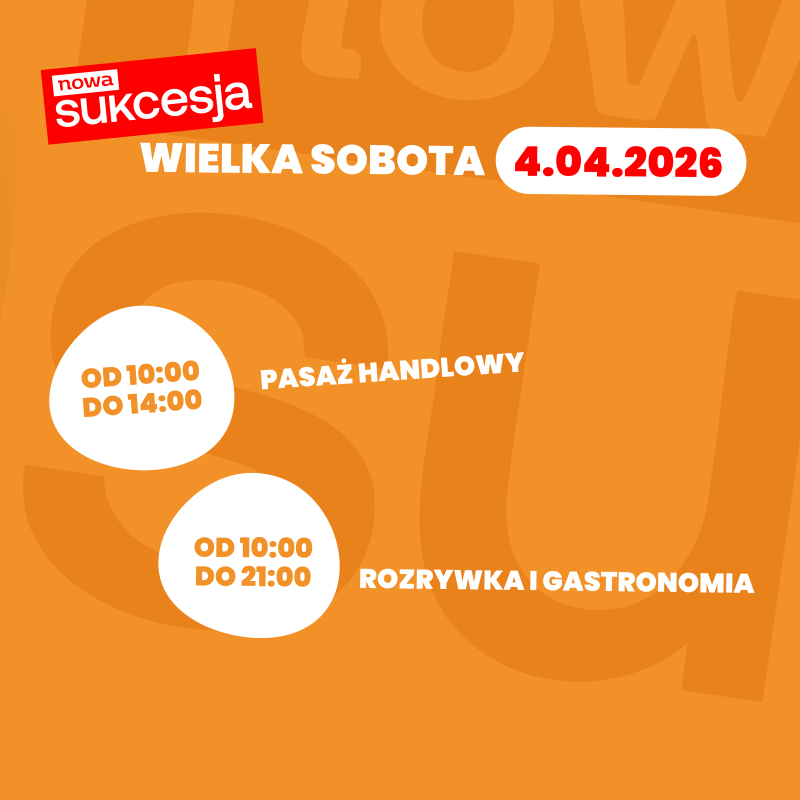Rozkład godzin pracy Nowej Sukcesji w Wielką Sobotę 4 kwietnia 2026
